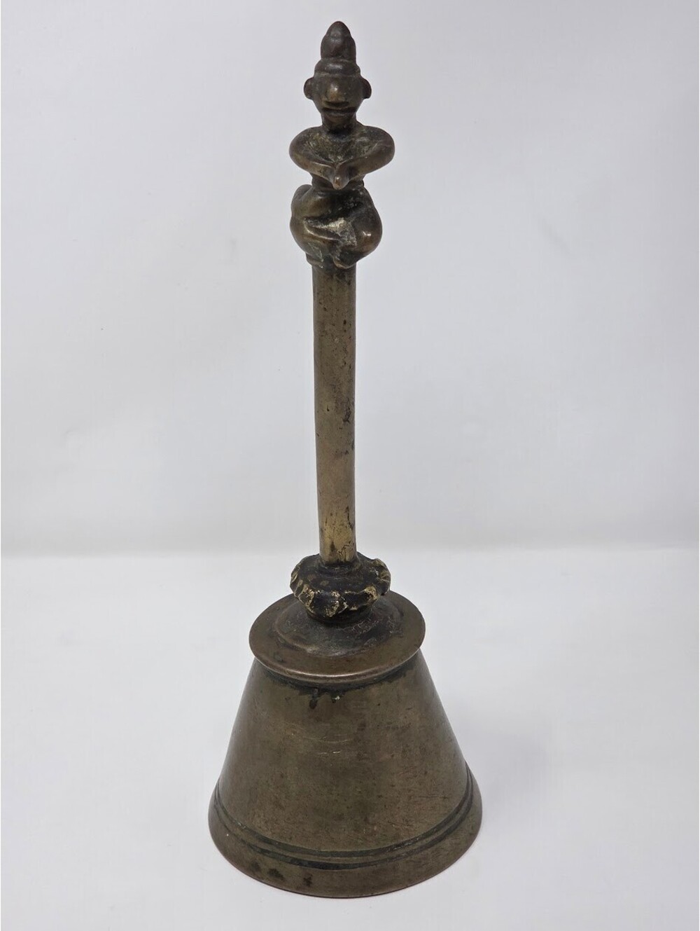 Antique Brass Hand Bell Figural Handle Decorative Metal Bell Missing Clapper